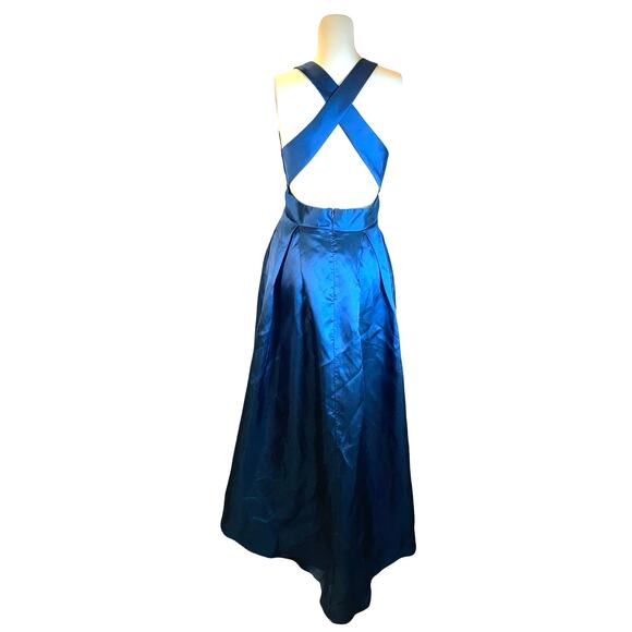 RTR Hutch Teal Satin Cross Back High Low Gown Size 6 - Picture 3 of 8